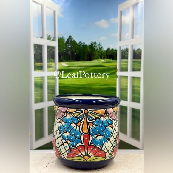 Catrina Talavera Handmade Multi Colored Ceramic Planter Pot - Picture 2 of 10